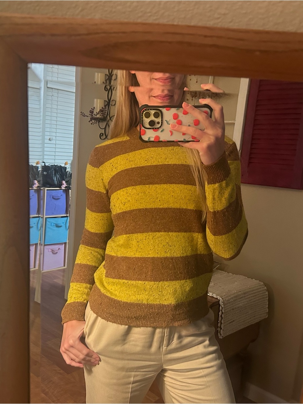 J Crew Striped Yellow and Brown Lightweight Women's Sweater